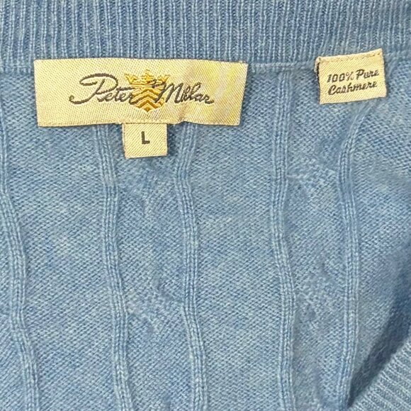 Peter Millar Mens Cable Knit Blue Cashmere Sweater Vest Size L - Picture 5 of 6
